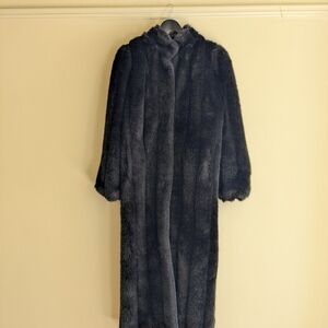 Vintage 1980s Monterey Fashions Faux Fur Long Coat L